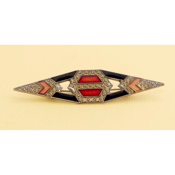 Vintage Geometric Sharp Diamond Shape Intricate Brooch i26 - Picture 2 of 3